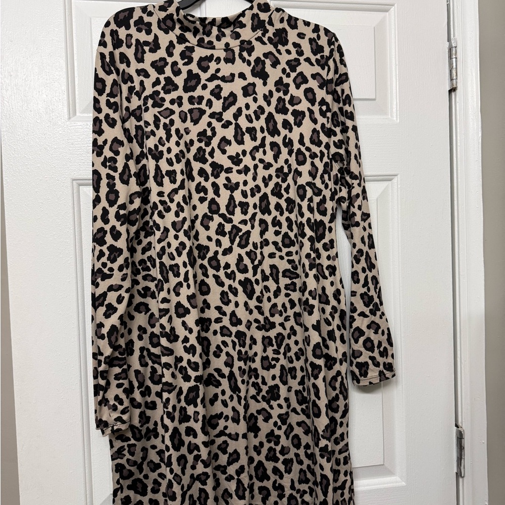 Maurices Black and Tan Animal Print Long Sleeve Dress